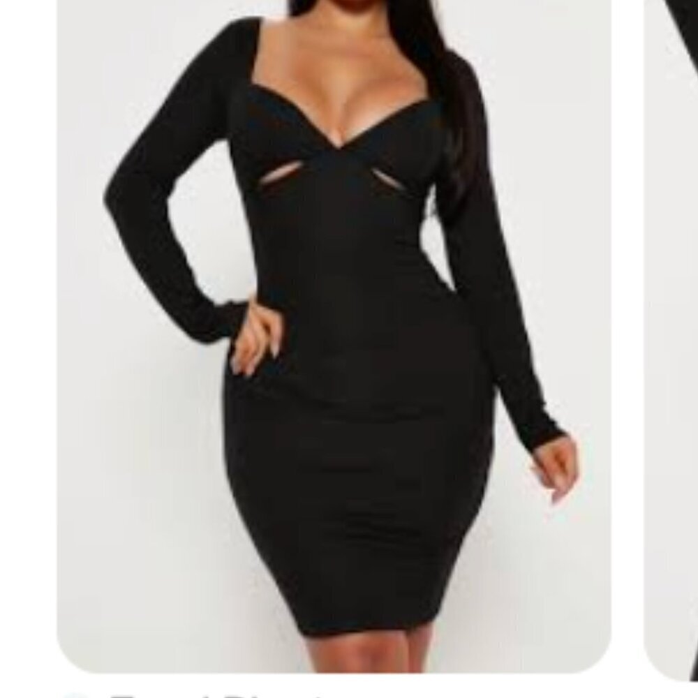 NEW Fashion Nova Dress - Size Medium - Black Square VNeck Long Sleeve